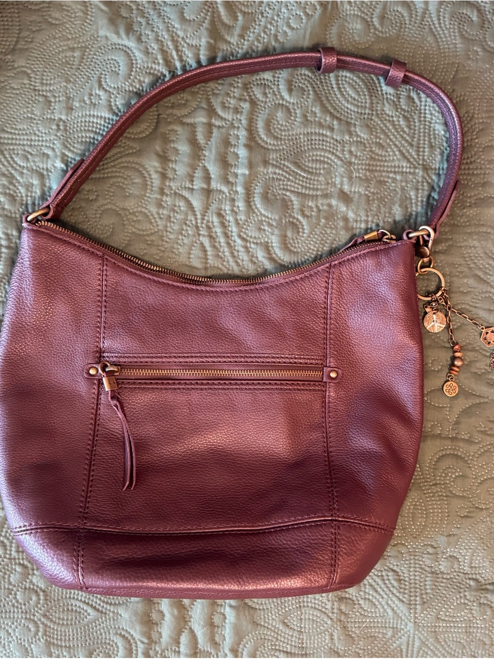 The Sak Sequoia Hobo Bag Mahogany Leather Shoulder with Purse Charm